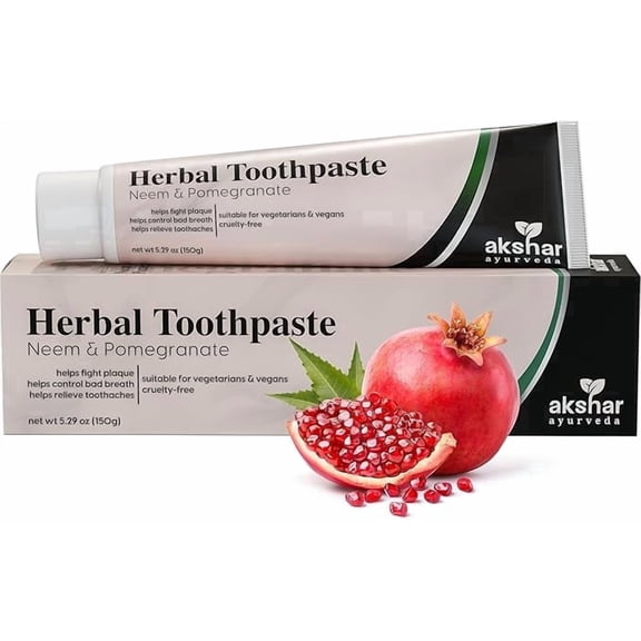 AKSHAR AYURVEDA Herbal Toothpaste, Fluoride-Free, Neem & Pomegranate Flavor, 5.29 oz