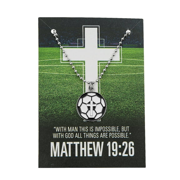 Fun Express 20" Religious Soccer Ball Necklaces with Bible Verse Card - 12 Pieces
