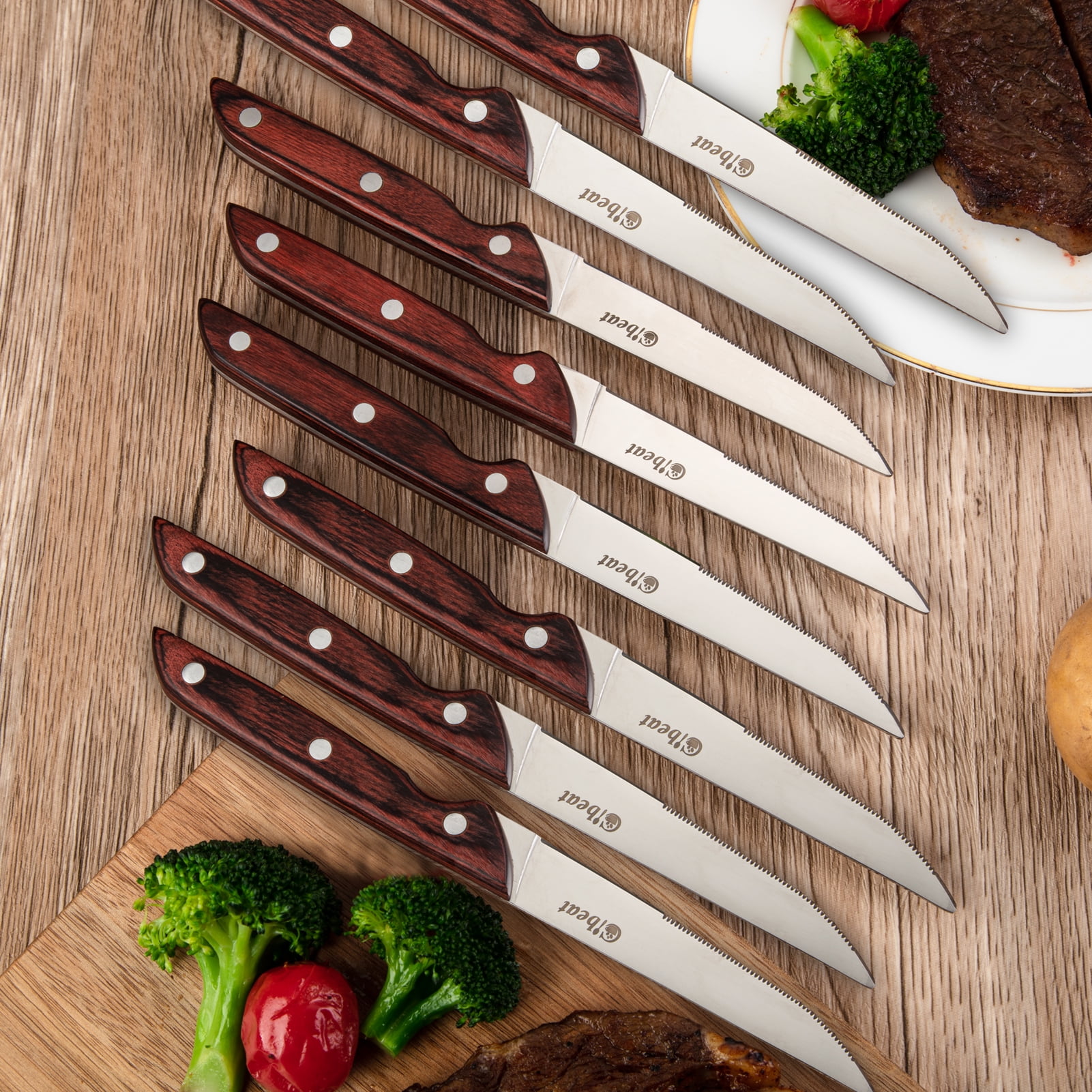  BECOKAY Steak Knives, Steak Knives Set of 8, German Steel  Serrated Steak Knife, Dinner Steak Knives, Ultra Sharp Steak Knives Set  with Ergonomically Designed Soft Touch Handle (Black): Home & Kitchen