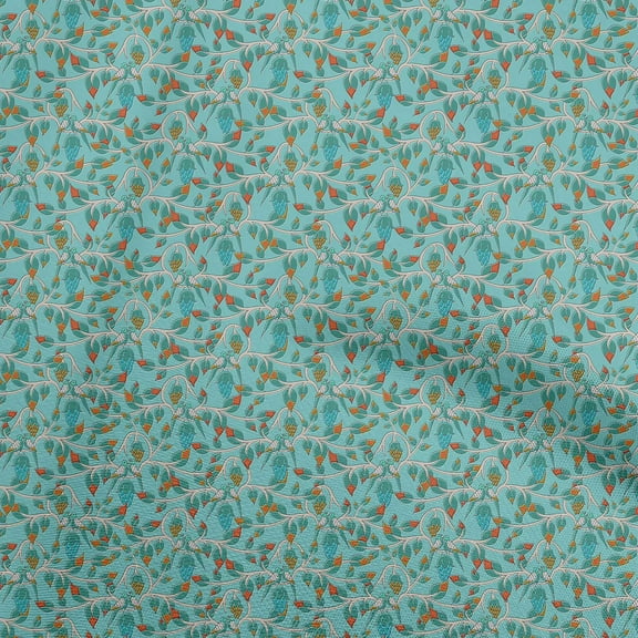 oneOone Polyester Spandex Turquoise Green Fabric Kalamkari Diy Clothing Quilting Fabric Print Fabric By Yard 56 Inch Wide