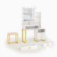 thumbnail image 2 of PAKASEPT Vanity Set with Lighted Mirror, Makeup Vanity Dressing Table with 9 LED Light, 4 Drawers, Storage Shelves and Cushioned Stool, Small Vanity Desk for Bedroom (White), 2 of 7