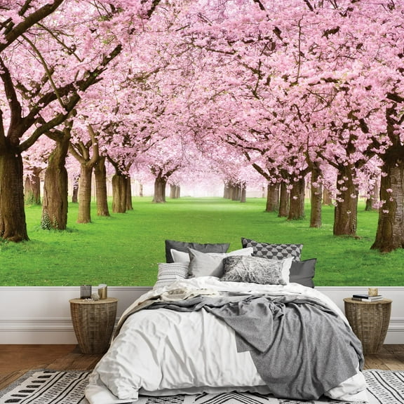 Wall26 - Beautiful Cherry Blossom Trees - Landscape - Wall Mural, Removable Sticker, Home Decor - 100x144 inches