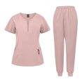 thumbnail image 3 of Multi-Pocket Scrub Set, Unisex Short Sleeve Uniform with Tool Pockets, Practical for Carrying Gear in Healthcare, Lab, or Dental Offices Pink L, 3 of 5
