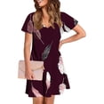 thumbnail image 7 of Uaswgudfs ​Women's Casual Short Sleeve Midi Dress​ - V-Neck Summer Feather Print Design with Pockets & Lightweight Everyday Fabric Purple XL, 7 of 7
