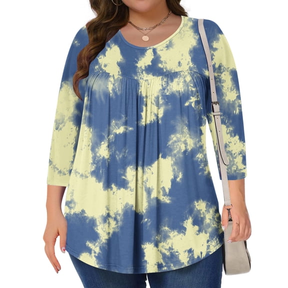 OSFVNOXV Plus Size Tops for Women,Loose Fit Tie Dyed Peplum Tops for Women,Oversized Graphic T-Shirts Loose Fit Flowy Lounge Blouse,Sizes L-5XL