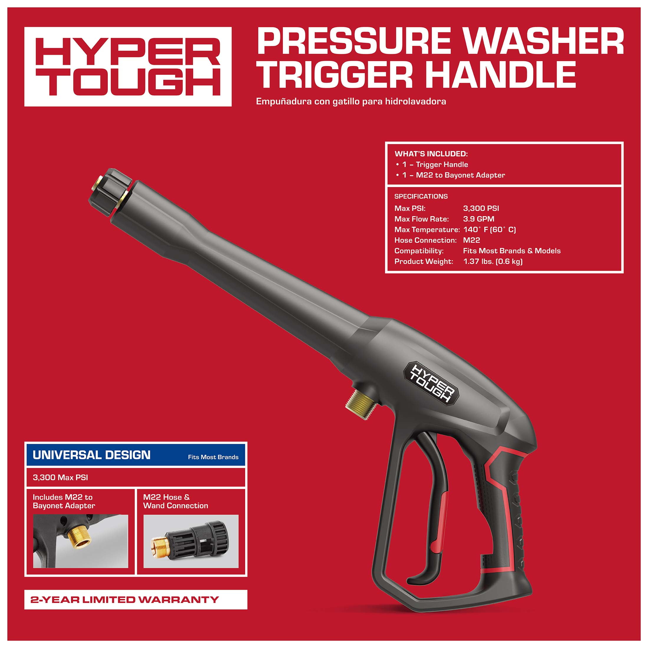 Hyper Tough Universal Pressure Washer Trigger Handle Replacement for Gas and Electric Pressure Washers, Black