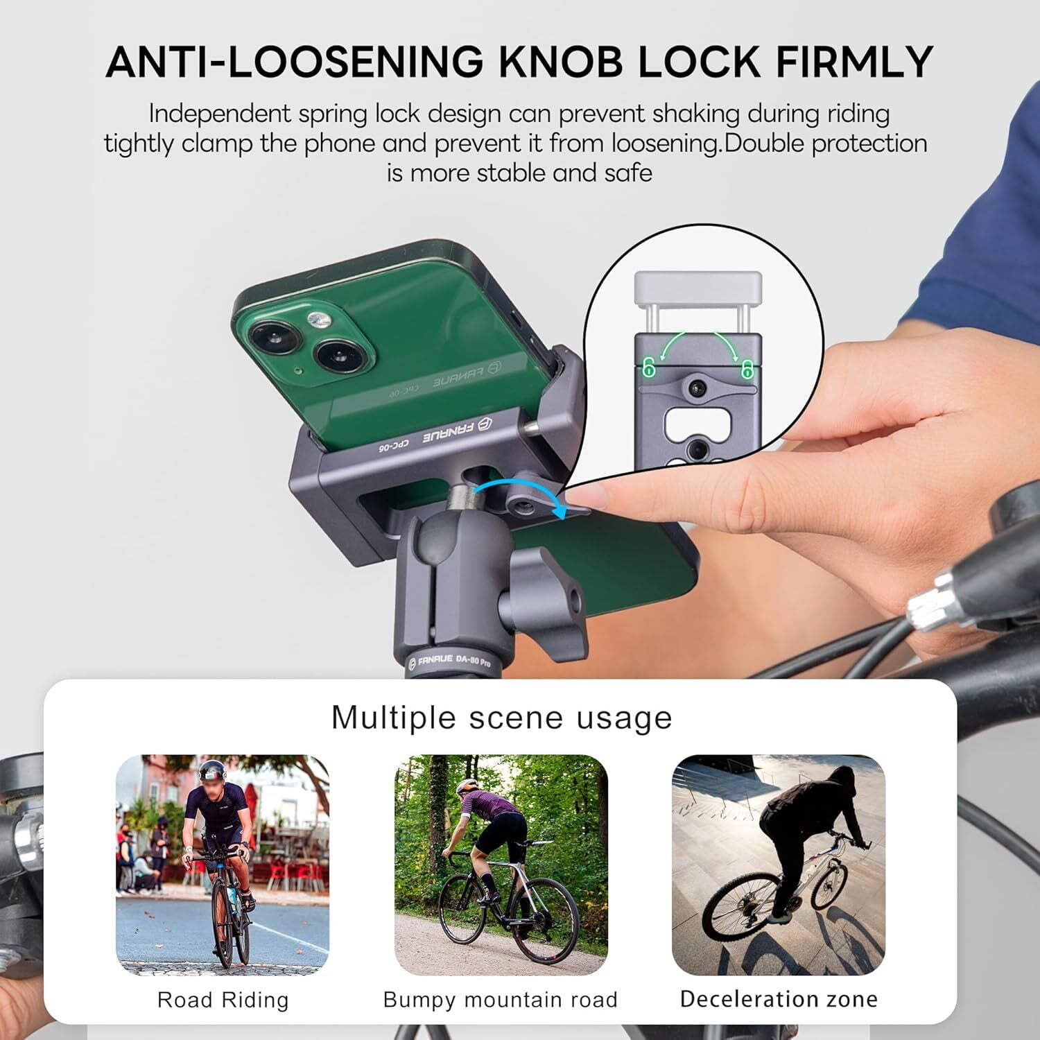 FANAUE Motorcycle Phone Holder with 1" Ball Head Aluminum Adjustable Bicycle Handlebar Phone Mount Compatible with RAM Socket Arm & Bike Phone Mount for 6-8.5" Smartphone
