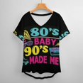 thumbnail image 6 of I Love The 80's Retro Heart V Neck Fashion Oversize T-Shirt Short Sleeve Shirt Tops, 6 of 8