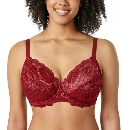 

Delimira Women s Full Coverage Non-Foam Floral Lace Plus Size Underwired Bra