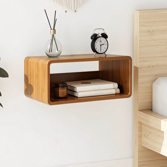 Wall Mounted Floating Nightstand, Pine Wood Bedside Shelf, Minimalist Bedroom Storage, Brown, 18"x10"x7.5"
