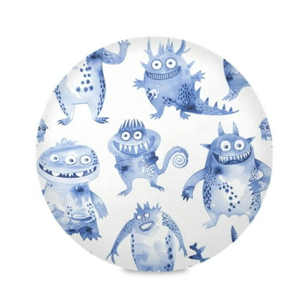 

Round Plate Mat 15.4x15.4 Inchesx1 Placemat Table Mat Kitchen Mat Coffee Mat Fabric Thick Strong Wear-Resistant Heat Resistance Little Blue Cartoon Monsters