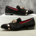 thumbnail image 5 of Loafers for Men Men's Rhombus Velvet Loafers Black Wedding Dress Shoes Men's Gold Buckle, Black-07, 11 US, 5 of 5