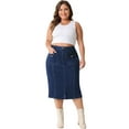 thumbnail image 3 of DARING DIVA Women's Plus Basic High Waist Ripped Hem Pockets Jeans Skirts 1X Dark Blue, 3 of 6