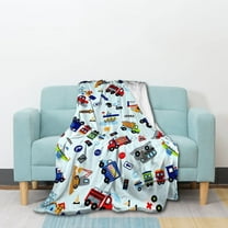 Cartoon Truck Flannel Fleece Blanket, Soft Microfiber Cozy Lightweight Sofa Travel Blanket for Baby, Kids, Youth (50"x40" for Kids)