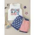 thumbnail image 3 of vera natura Baby Boy Memorial Day Outfits Letter Print Sleeveless Tank Tops and Elastic Star Stripe Shorts Set, 3 of 9
