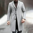thumbnail image 4 of YueHuiYing Men's Solid Color Long Style Coat Notched Collar Single Breasted Overcoat Warm Winter Trench Coat, 4 of 8