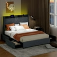 thumbnail image 4 of Gymax Queen Size Bed Frame w/LED Lights Charging Station 2 Storage Pockets & 4 Drawers, 4 of 10