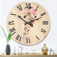 thumbnail image 2 of Designart 'Portrait of A Giraffe With Pink Flowers' Farmhouse Wood Wall Clock, 2 of 5