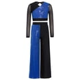 thumbnail image 3 of TiaoBug Kids Jazz Dance Outfit Sequin Mesh Long Sleeve Crop Top with Lyrical Performance Chiffon Pants Royal Blue 8, 3 of 6