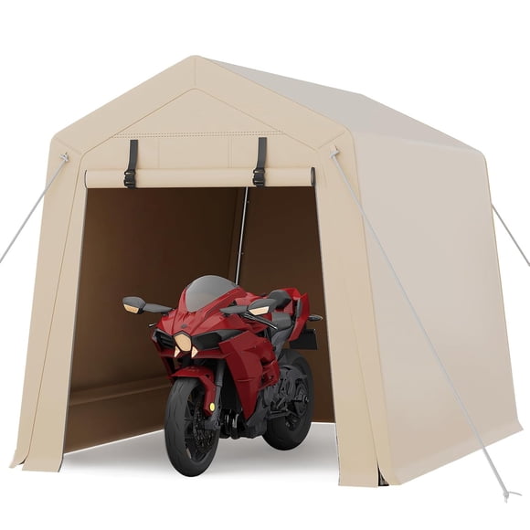 Twister.CK 6x6 FT Portable Outdoor Storage Shed, Waterproof Shelter with Roll-Up Zipper Door, UV Resistant Garage Tent for Motorcycle, Firewood & Tools, Khaki