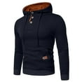 thumbnail image 2 of Momasggi Men's Quarter Button Sweatshirt Slim Fit Warm Pullover Mock Neck Long Sleeve Drawstring Hooded Sweatshirts Fall Winter Casual Hoodie Navy 2XL, 2 of 9