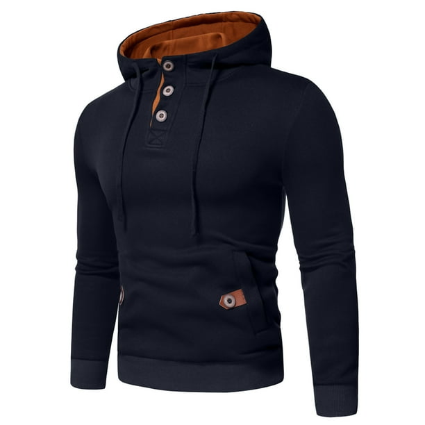 pstuiky Camisas suaves de manga larga para hombre, Blusa de manga larga con capucha y cordón de color liso para hombre Tops casuales para hombres m