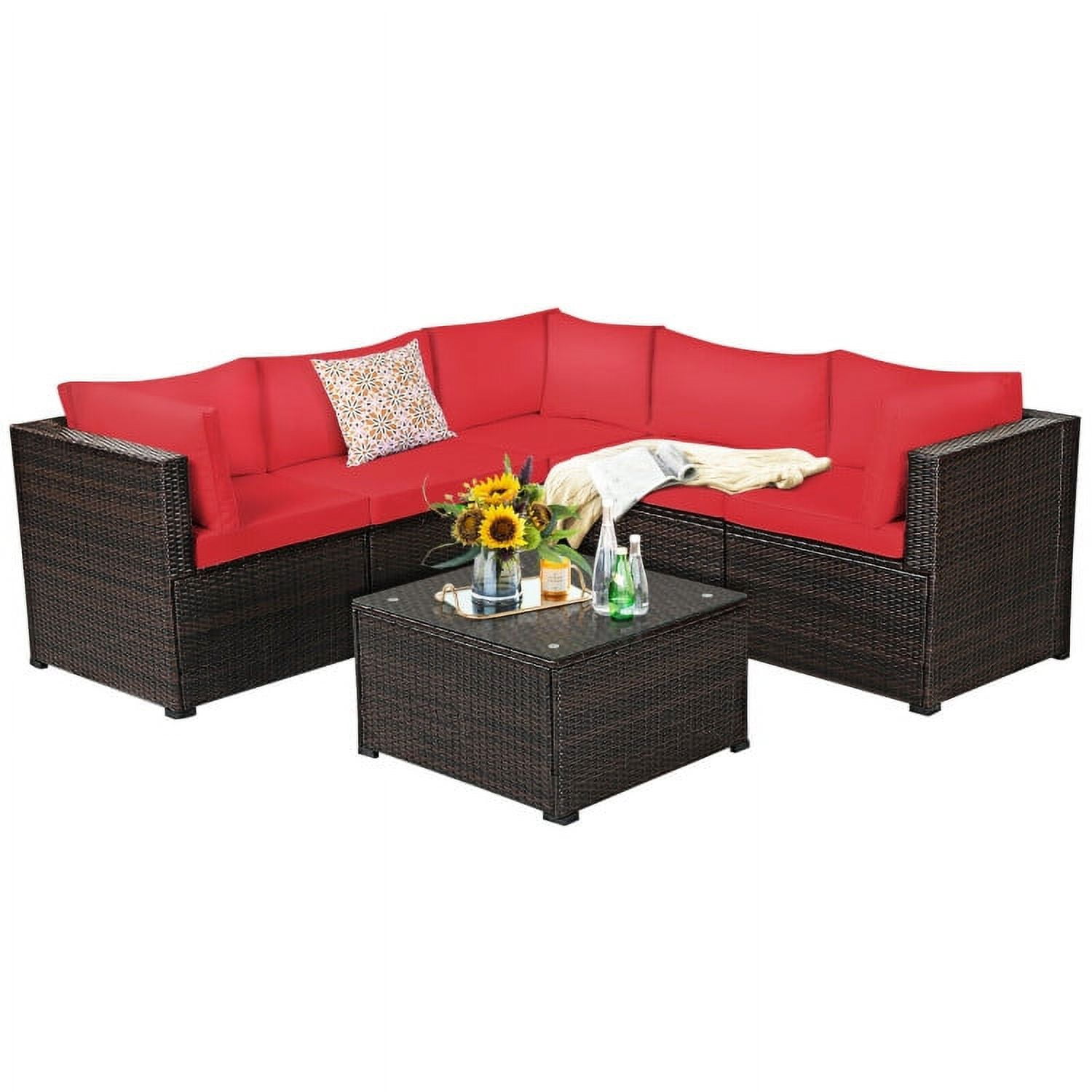 Aimee Lii 6 Pieces Patio Furniture Sofa Set with Cushions for Outdoor, Outdoor Patio Set, Red