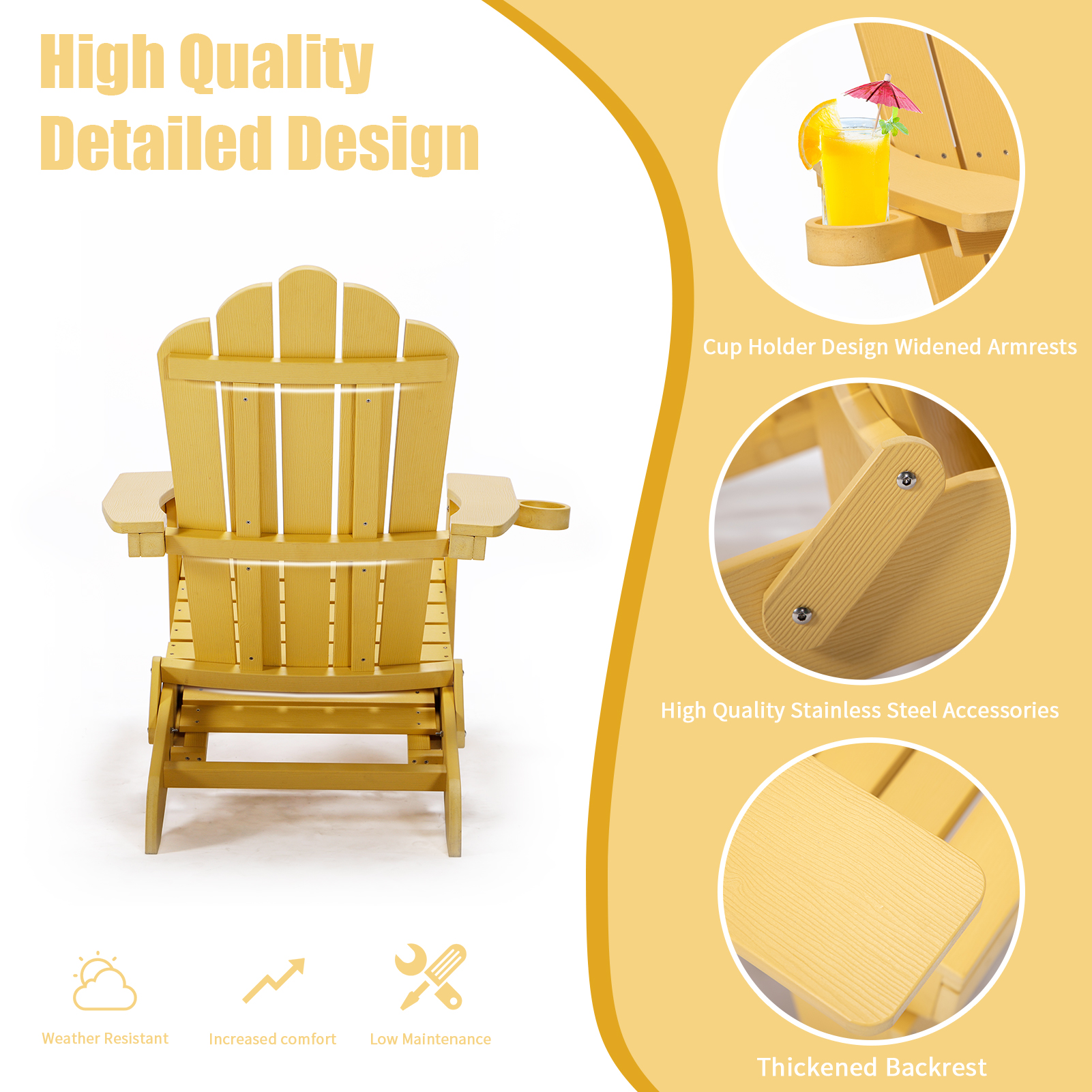 Wood Outdoor Adirondack Chair, Adirondack Chairs Folding Outdoor Patio Chairs, Wooden Accent Lounge Furniture for Yard, Patio - image 3 of 10