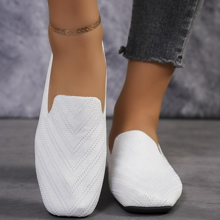 Women s Flats Shoes Pointed Toe Knit Washable Ballet Comfortable Dressy Mary Jane Flat Square Toe Ballet Shoes Dressy Slip-ons Loafers White 8.5