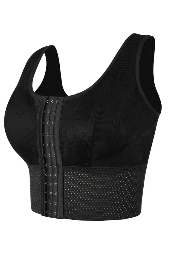 Women's Plus Size Jacquard Front Closure Wireless Longline Posture Bra