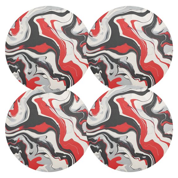 Ryvnso Red Gray Liquid Marble Round Plate Mats Dining Table Placemat Set of 4 for Holiday Decoration
