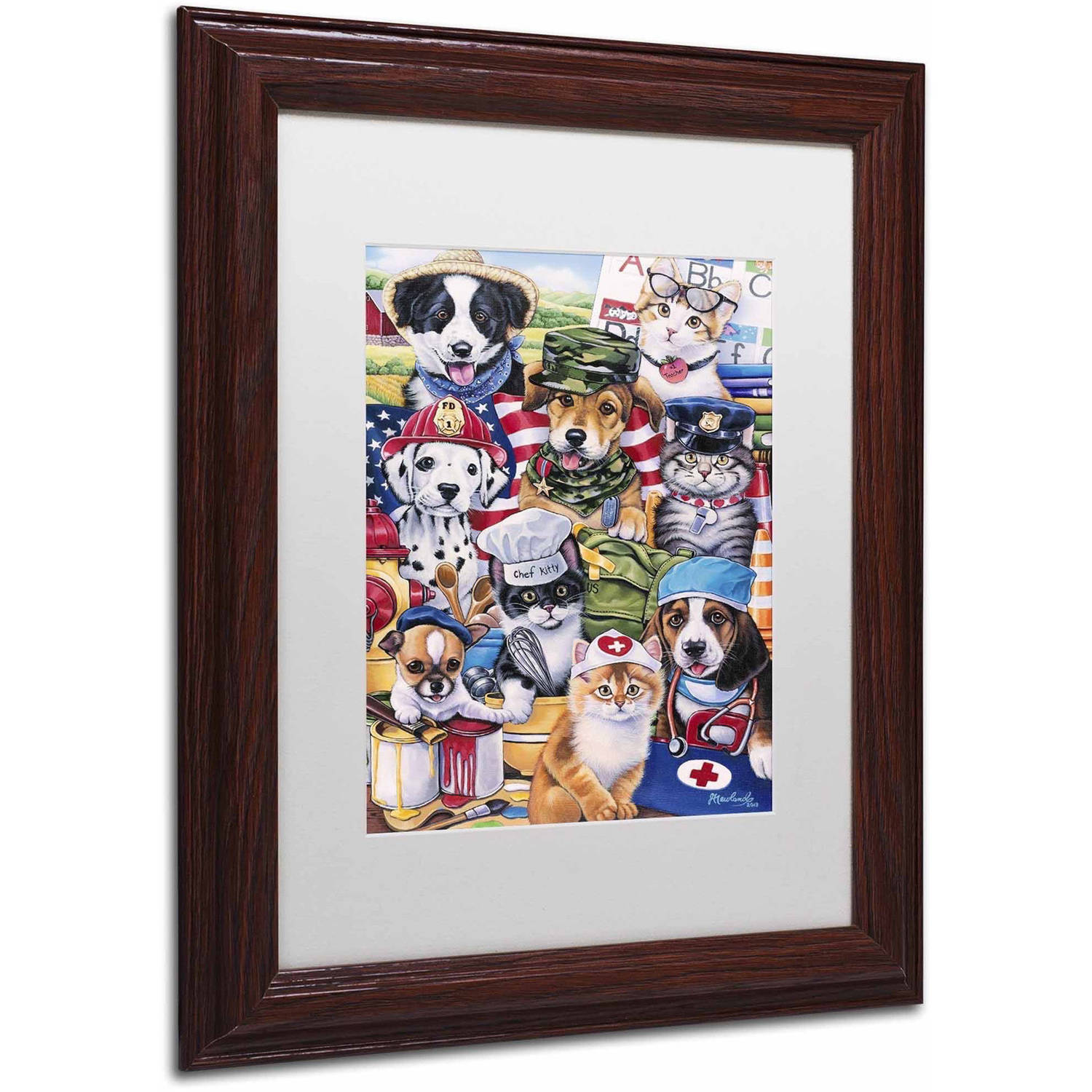 Trademark Fine Art 'Working Paws' Canvas Art by Jenny Newland, White Matte, Wood Frame