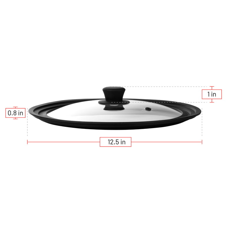 Universal Lid for Pans, Pots and Skillets Vented Tempered Glass with  Graduated Rim Fits 11 inch, 12 inch, 12.5 inch Cookware – Heat Resistant  Handle –