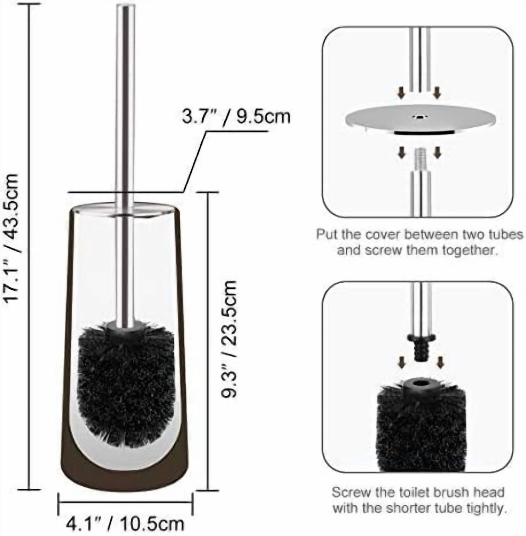 Toilet Brush and Holder, 2 Pack Toilet Brush with 304 Stainless Steel Long Handle, Toilet Bowl Brush for Bathroom Toilet-Ergonomic, Elegant,Durable (Bronze)