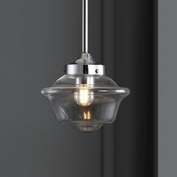 JONATHAN Y Kurtz 7.25" Adjustable Drop Metal/Glass LED Pendant, Chrome