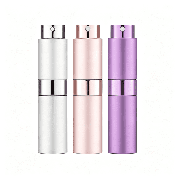 ACDANC 8Ml Perfume Atomizer Travel Spray Bottle 3 Pcs (Silver, Pink, Purple) Empty Cologne Dispenser, Portable Sprayer Travel Essentials for Men and Women Twist Type Refill Small Bottles