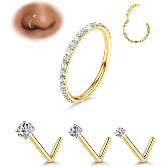 JL Hypoallergenic 316L Surgical Steel Nose Rings and Studs Set in Gold Silver