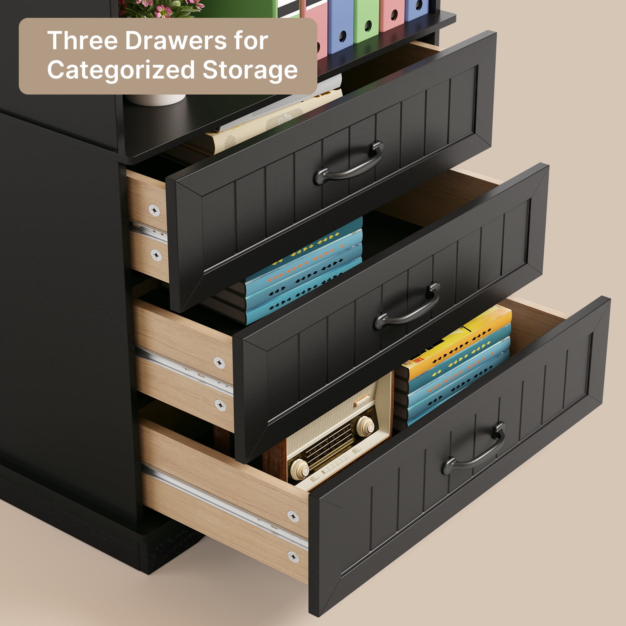 Asofer 69.7" Tall Bookcase with 3 Drawers - Multifunctional Storage Cabinet, Black