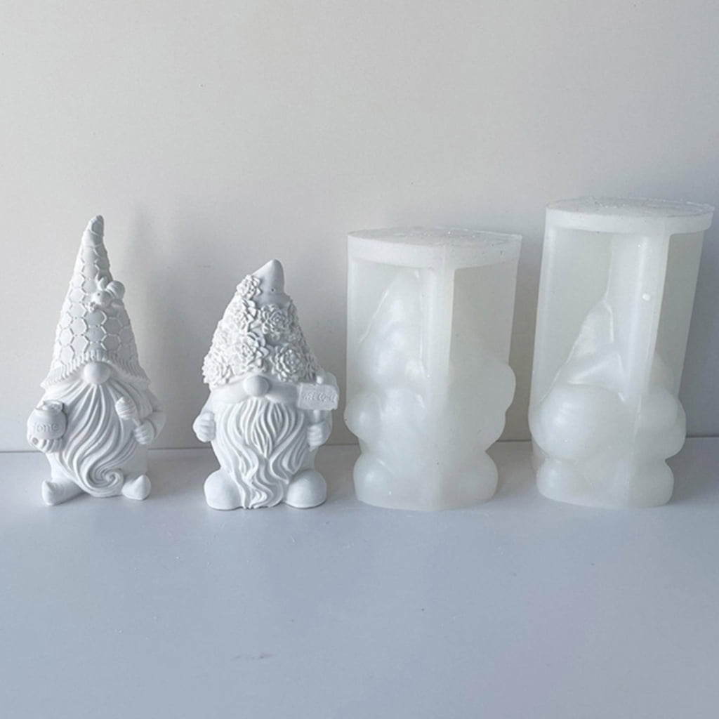 WINDLAND 4Pcs Dwarf Santa Decoration 3D Candle Moulds DIY Candle Epoxy Mold Handmade Candles Aroma Wax Soap Molds for Decorations