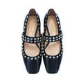 thumbnail image 2 of YDN Women Classic Square Closed Toe Mary Jane Rhinestone Studded Flats Strap Ballet Dance Dress Casual Shoes Size 5 Navy, 2 of 4