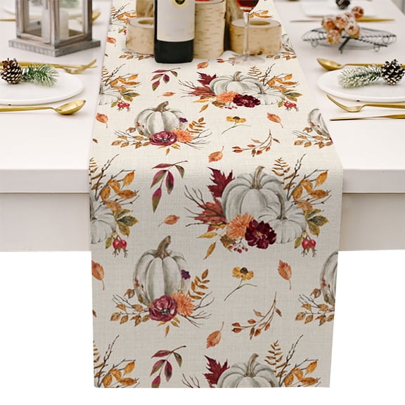 Thanksgiving Table Runner 36 Inches Long x13 Burlap Linen Holiday Fall Autumn Pumpkin Black White Buffalo Plaid Check Sunflower Kitchen Dining Coffee Party Farmhouse Rustic Outdoor Decor Table Runners