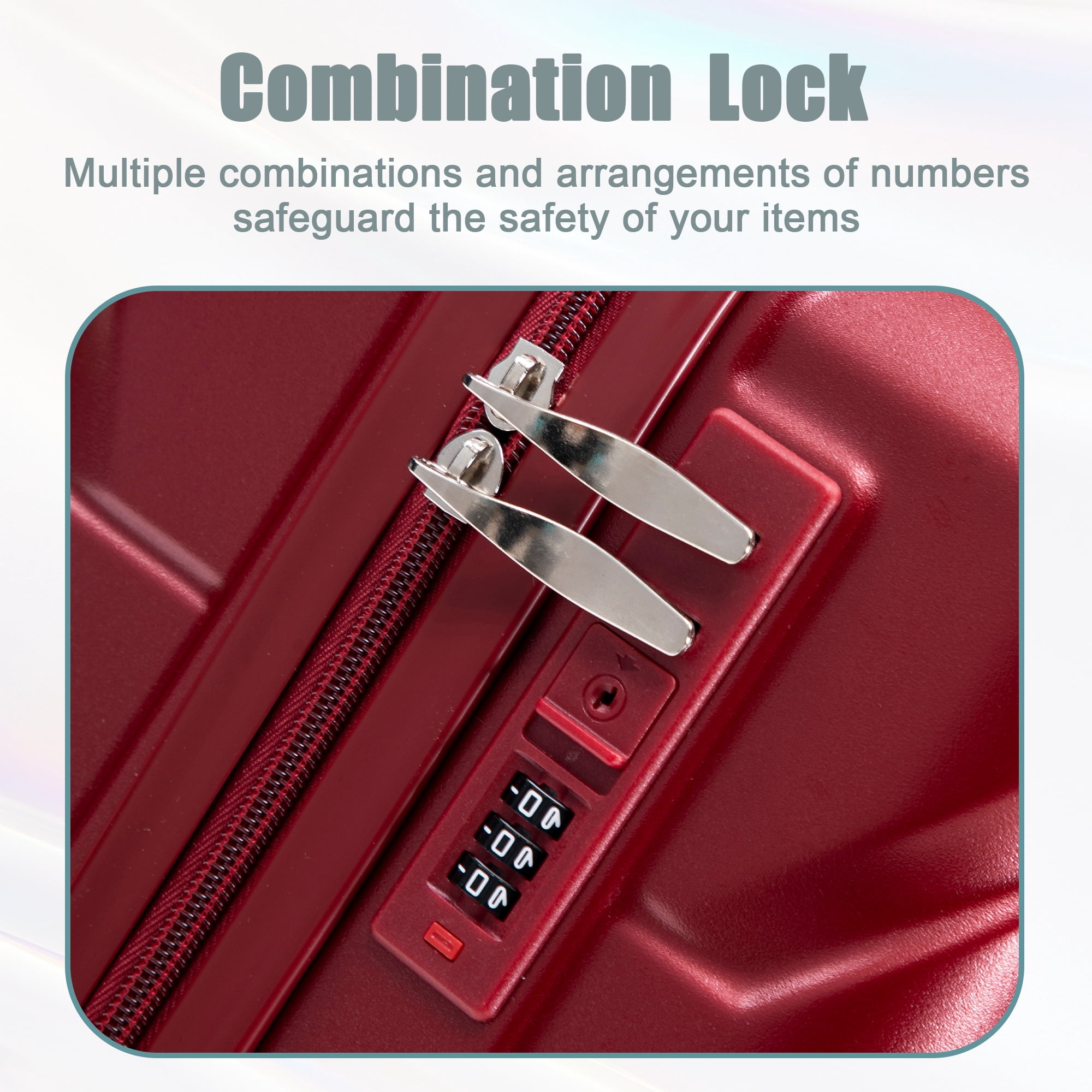 14"/20" 2 Piece ABS Spinner Wheel Luggage Set with Combination Lock & 14" Cosmetic Case, Wine Red