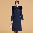 thumbnail image 3 of Ropa de madre Abrigo largo de invierno cálido con capucha y cuello de piel Parkas por encima de la rodilla para mujer, 3 of 5