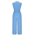 thumbnail image 6 of lcziwo Womens V Neck Casual Dressy Jumpsuits Smocked Zip Up Sleeveless Wide Leg Onesie Pants Summer Casual Elastic Waist Overalls with Pockets Work Outfit Light Blue S, 6 of 9