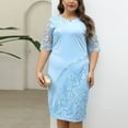 thumbnail image 1 of LSLJS Women Versatile Comfort Temperament Solid Color Large Half Sleeved Lace Patchwork Dress, Plus Size Dress, 1 of 6