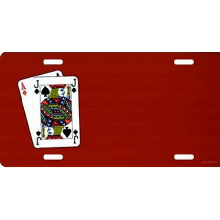 Plated Playing Card - Offset Blackjack Playing Cards On Red Photo License Plate