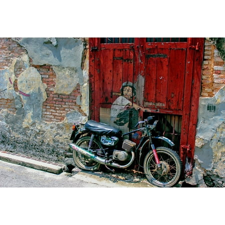 Canvas Print Graffiti Spray Paint Mural Motorbike Motorcycle Stretched Canvas 10 x