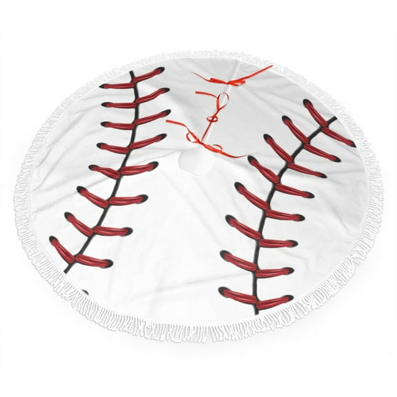 White Baseball Christmas Tree Skirts with Tassel Decorations Indoor Outdoor for Holiday Party Home Decor 30"
