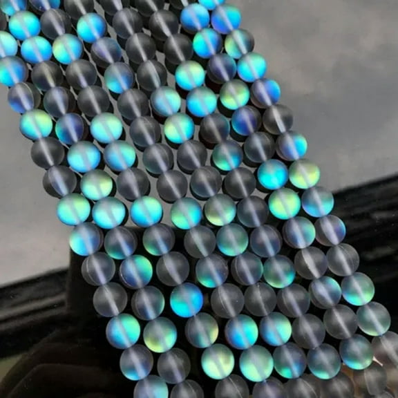 EOEMY Mystic Aura Quartz Gemstone Loose Beads Holographic Quartz Matte Diy Bracelets-Gray-8mm