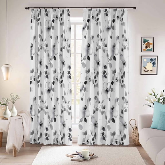 Gray Botanical Blackout Curtains for Bedroom/Living Room, Pinch Pleated Black Out Curtains, Retro Blossom Floral Farmhouse Wildflower Room Darkening Window Drapes with Hooks 2 Panels, 59"x70"